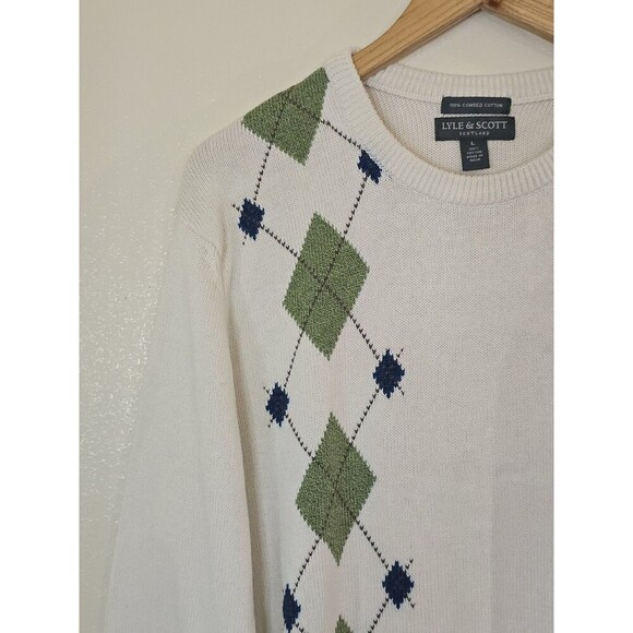 Lyle & Scott Argyle Pullover Sweater Mens Size Large Combed Cotton V Neck Golf - Picture 3 of 9